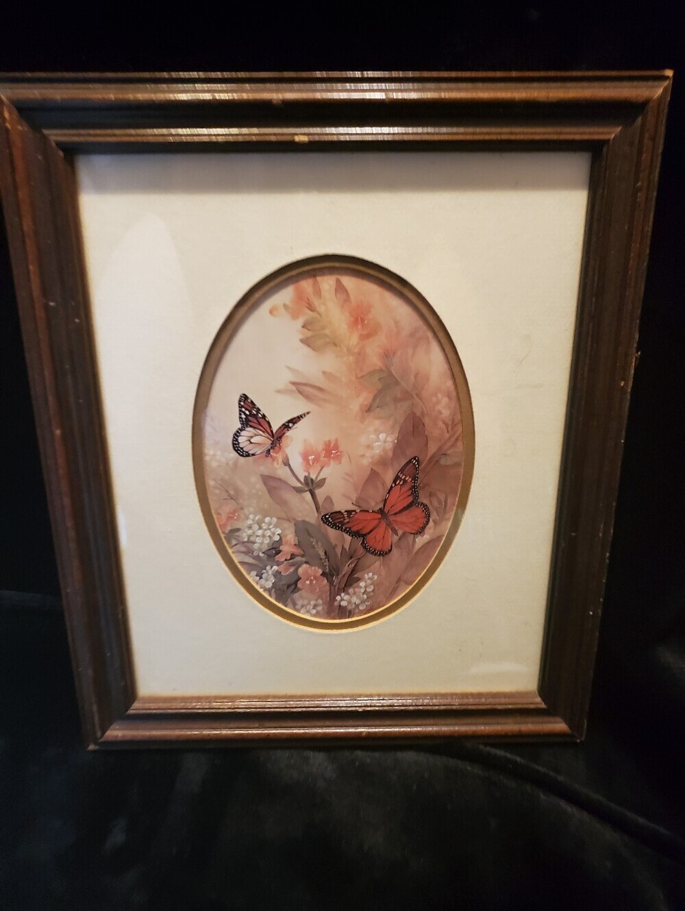 Vintage Lena Liu Print of Butterflies and Blossoms Aged Framed 80s